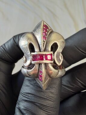 Tj Silversmiths Sterling 925 Silver Pink Sapphire Cross Ring chrome hearts
